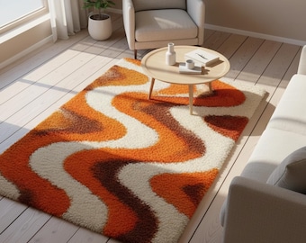 Vintage Swedish Rya Rug: Sunflower Shag, Mid-century Modern Design
