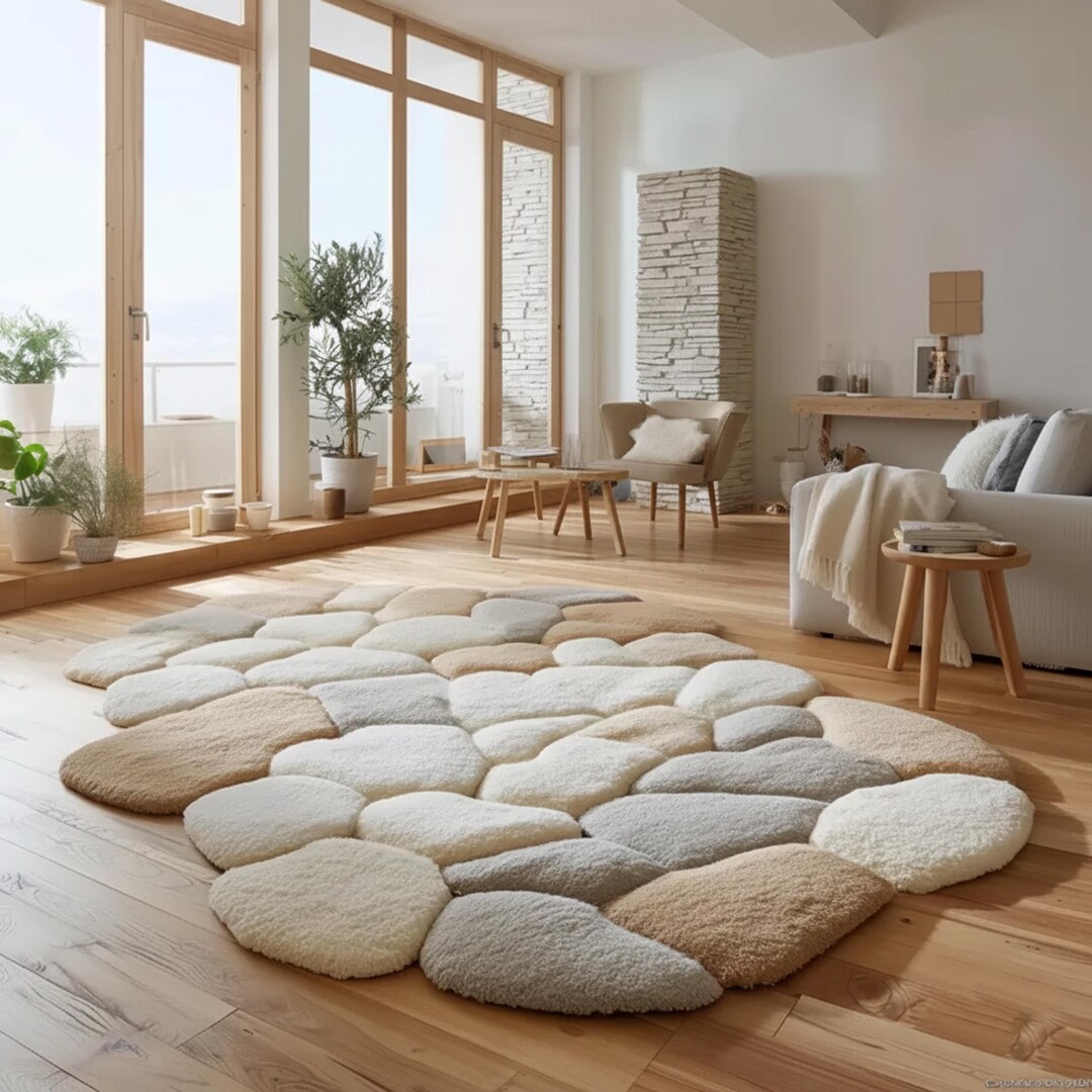 3D Pebble Rug • Plush Neutral Stone Area Carpet - Etsy