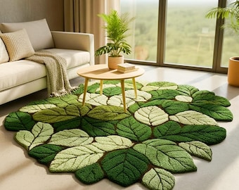 Leaf Shaped Green Area Rug | Botanical Nature Decor