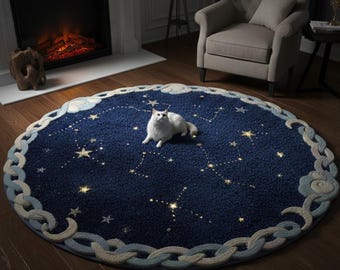 夜空のラグ、月と星の模様のラグ、星の模様のラグ、星のラグ、月の模様