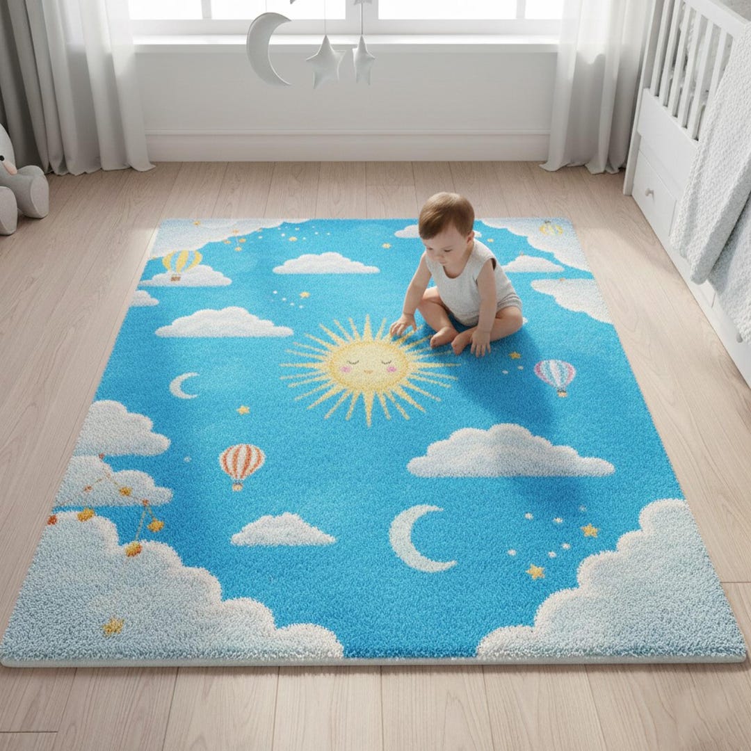 Sky Baby Nursery Rug, Soft Sun and Clouds Play Mat - Etsy