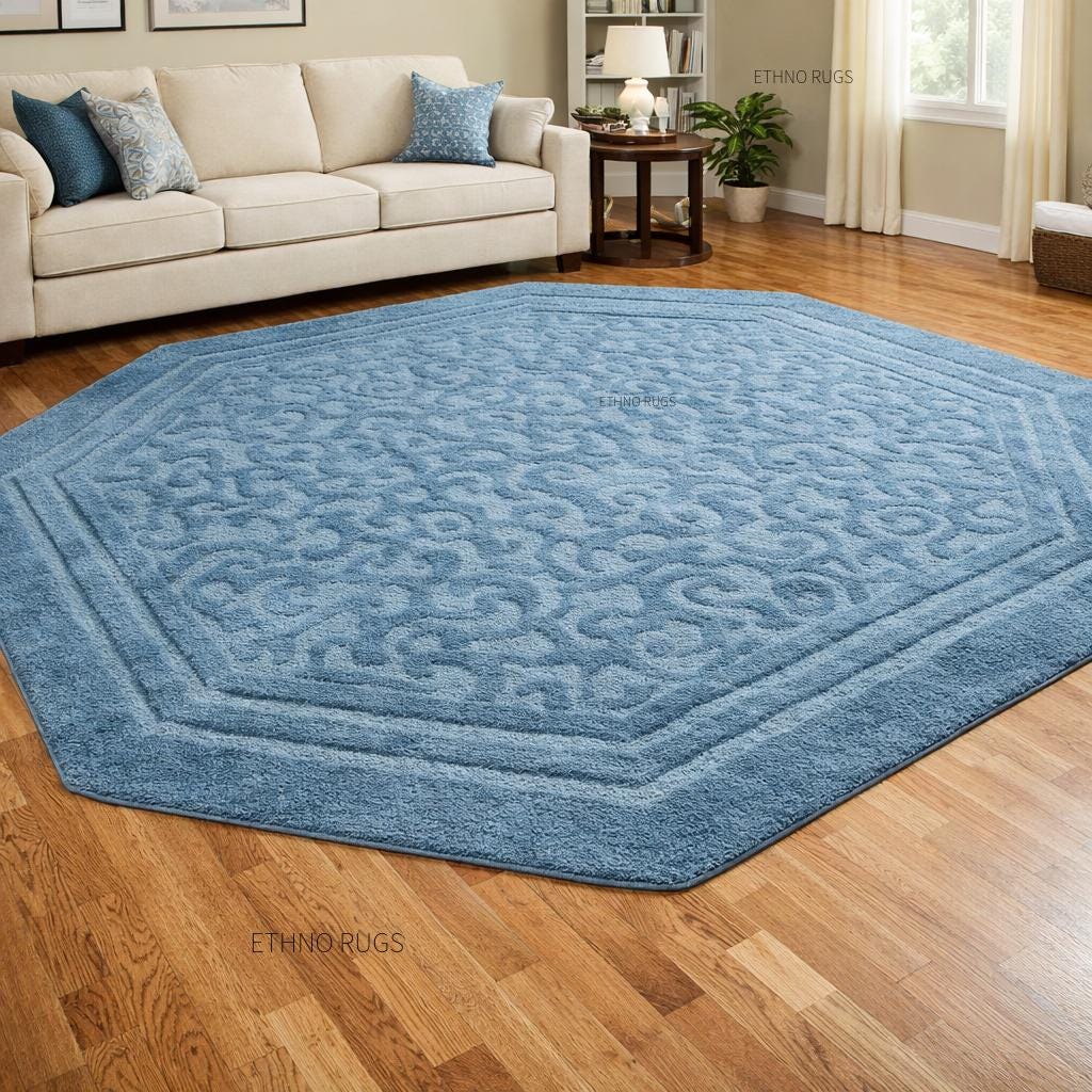 Blue Octagon Rug | Luxury Modern Area Carpet - Etsy