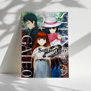 Steins;Gate Anime Poster, Okabe Rintarou and Kurisu Wall Art, Sci-Fi Manga Print