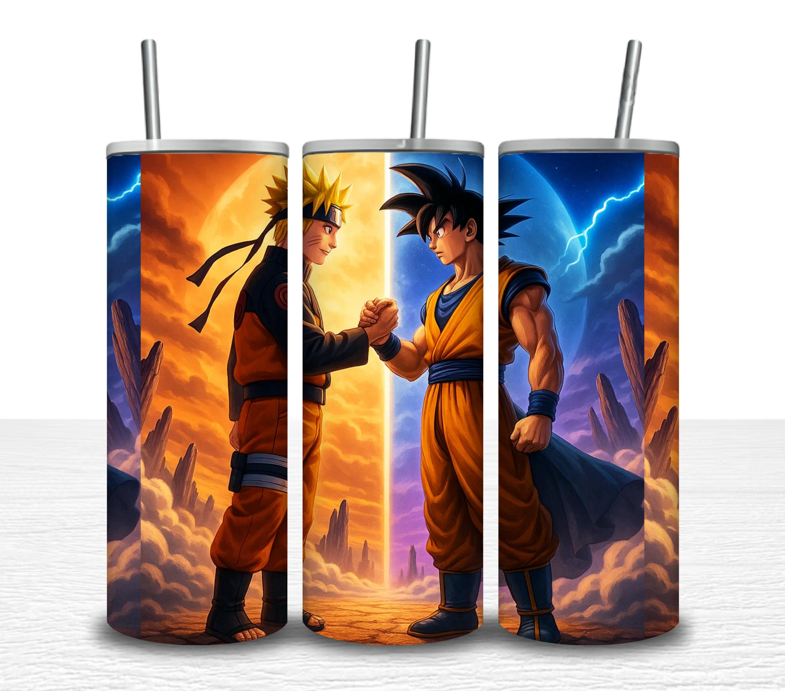 Naruto and Goku Tumbler | 20oz Anime Stainless Steel Cup | Dragon Ball Z and Naruto Gift for Anime Fans | Hot Cold Travel Mug