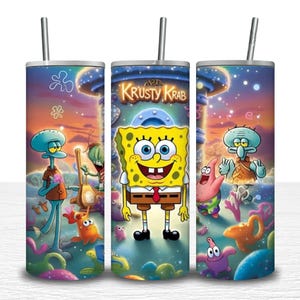 Undersea Cartoon Tumbler | 20oz Stainless Steel Cup Inspired by Sea Life & Krusty Diner | Cute Ocean Drinkware Gift
