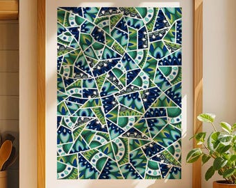 Maximalist art print peacock dark green blue mandala pattern wall hanging poster graphic kitchen dining room office bedroom housewarming