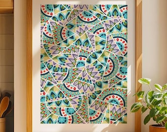 Yellow green purple poster modern bathroom wall hangings decor zentangle fine art abstract circle shape graphic design print nature color