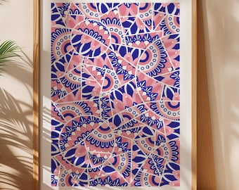 Abstract blush pink navy blue wall art print minimalist bedroom poster home decor artwork floral modern contemporary painting large