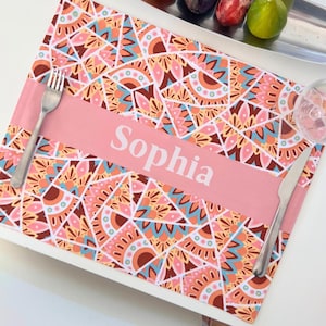 Personalized zentangle placemats polyester fabric set of 4 pastel orange pink dining room decoration artful home decoration kitchen table