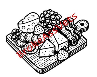 Vleeswarenbord SVG | Digitale download kaas- en vleesschotel | Lasergravure-n- Cricut Cut-bestand | Foodie-clipart voor stickers -n-Signs