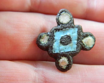 Rare Medieval enamelled bronze Limoges supporters mount / badge metal detecting / detector find in the form of a cross circa 1300ad