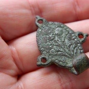 Medieval bronze clothes fastener metal detecting / detector find an authentic early medieval historical gift / present