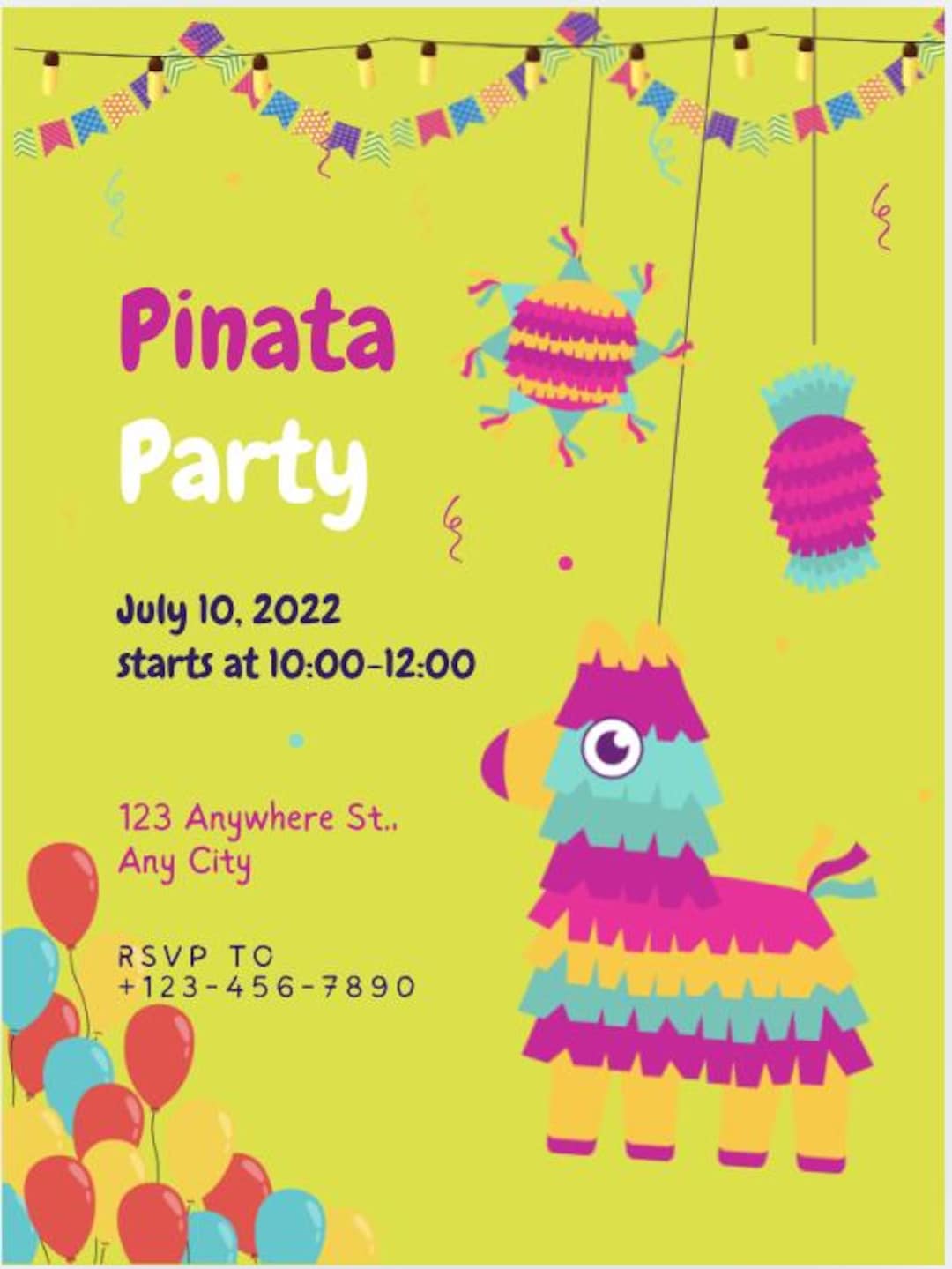 Pinata Animation Animated Editable Piñata Party Invitation | Printable & Social Media ...