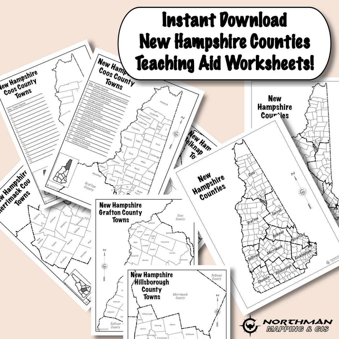 New Hampshire Printable Maps Teacher Aid | Instant Download Resources ...
