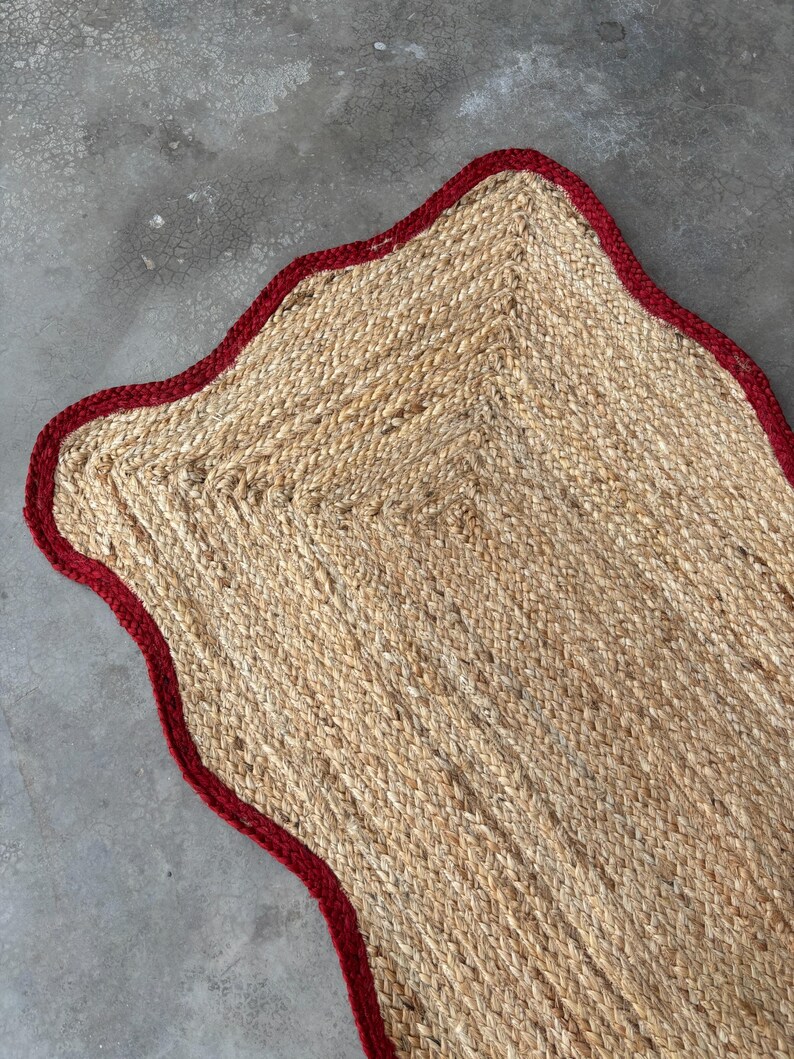 Round Jute Rug Red Handwoven Scalloped Jute Rug, Red Edge, Boho Decor - Etsy