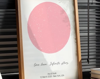 Impression personnalisée de carte des étoiles • Poster personnalisé ciel nocturne avec noms, date, lieu • Cadeau romantique pour couple, mariage ou anniversaire