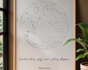 Impression personnalisée de carte des étoiles : cadeau constellation romantique pour couple