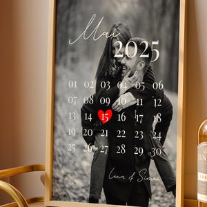Personalisierter Fotokalender mit Datum-Highlight | Hochzeit, Jubiläum, Verlobung Geschenk, A3/A4 gerahmter Druck
