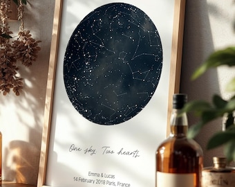 Impression personnalisée de carte des étoiles • Poster ciel nocturne avec date et lieu • Cadeau pour couple personnalisé • Cadeau d'anniversaire ou de mariage