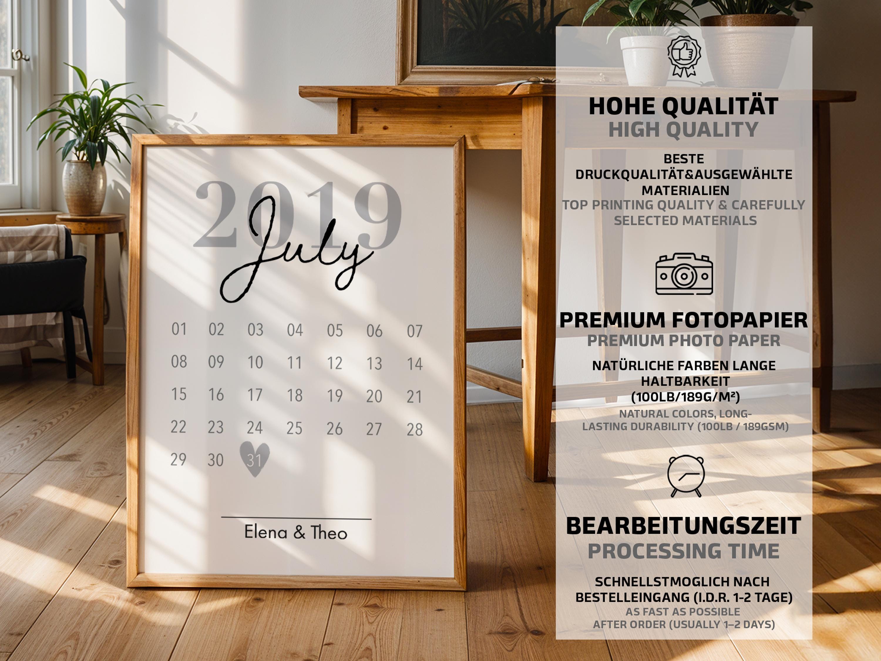 Personalized Calendar Date Print: Romantic Couple Gift (PDF Download ...