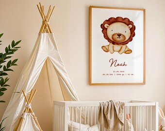Personalized Safari Animal Birth Poster: Custom Nursery Art (Digital PDF Option Available