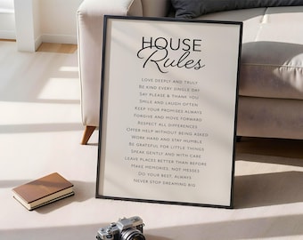 Lámina artística minimalista "Reglas de la casa": decoración de pared familiar inspiradora