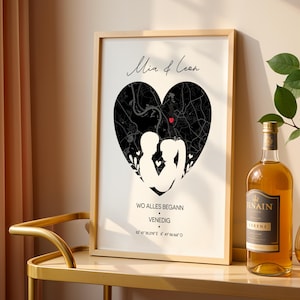 City Map Poster Paar| Personalisiert mit Herz & Koordinaten | Hochzeit, Jubiläum, Verlobung Geschenk, A3/A4 gerahmter Druck
