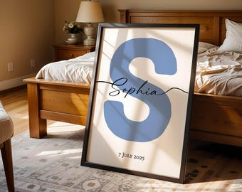 Personalized Birth Date Poster: Minimalist Nursery Decor, Custom Baby Name Print