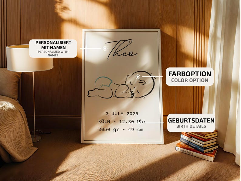 Personalized Baby Birth Stats Poster: Custom Nursery Decor, Newborn ...
