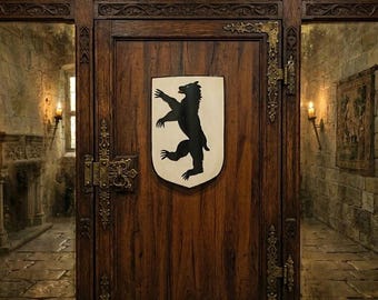 28 Inch Medieval Steel Shield | Hand-Painted Bear Crest, LARP Cosplay