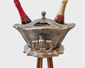 Handcrafted Aluminum Wine Cooler for 4 Bottles | Rustic Beverage Chiller | Party Ice Bucket