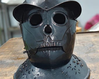 Capacete de Cavaleiro Medieval com Caveira – Reprodução de Armadura de Aço Preto Colecionável