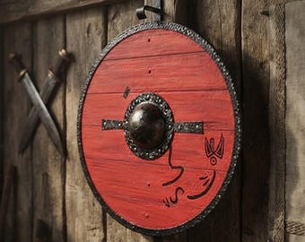 Handmade 24" Wooden Viking Shield: Medieval Knight Wall Decor Replica