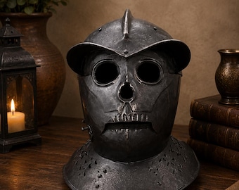 Medieval Skull Knight Helmet – Black Steel Armor Reproduction Collectible