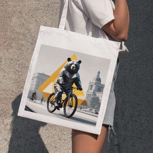 Wiederverwendbare Stofftasche ""Classic Berlin"" mit geometrischem Bären-Design - Art Shopper."