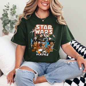 カスタムディズニースターウォーズシャツ2025、スターウォーズミッキーと仲間たちのシャツ、パーソナライズスターウォーズTシャツ、スターウォーズファミリーお揃い旅行Tシャツ