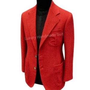 Chaqueta/blazer rojo de lujo de una pieza hecho a mano para hombre, blazer lujoso adornado para boda, cóctel, graduación, fiesta, atuendo, regalos para él