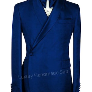 Chaqueta/blazer azul de dos piezas y pantalón negro para hombre, hecho a mano. Lujoso blazer adornado para boda, fiesta de graduación, regalos para él.