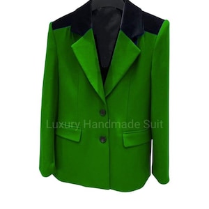 Chaqueta/blazer de una pieza verde y negra hecha a mano para hombre, trajes de boda, atuendos de cóctel, blazer formal, atuendos de negocios, trajes de fiesta de graduación