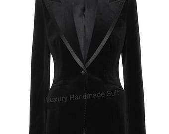 Velvet Tuxedo Blazer: Women's Formal Event Jacket, Catwalk Jacket. Party , Dating Jacket