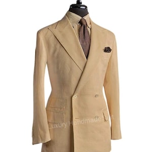 Luxury one piece pure linen  double breasted blazer for models, men, businessman, boys, for party, wedding, formal wear, Meeting wear suit