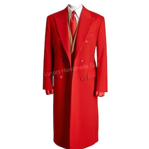 Chaqueta larga roja de una pieza hecha a mano para hombre, trajes de boda, cóctel, blazer formal, negocios, fiesta de graduación.