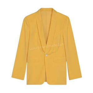 Blazer amarillo de una pieza hecho a mano para hombres para cualquier ocasión, modelos, niños, para graduación, citas, bodas, eventos formales, eventos de reunión