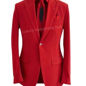 Blazer/chaqueta y pantalón rojo clásico de dos piezas para hombres, modelos, hombres, empresarios, niños, para fiesta, boda, ropa formal, ropa de reunión