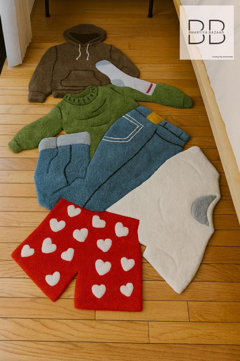 Clothes Ina Rug Whimsical Clothing Shaped Wool Rug: Funky Colorful Floor Art - Etsy