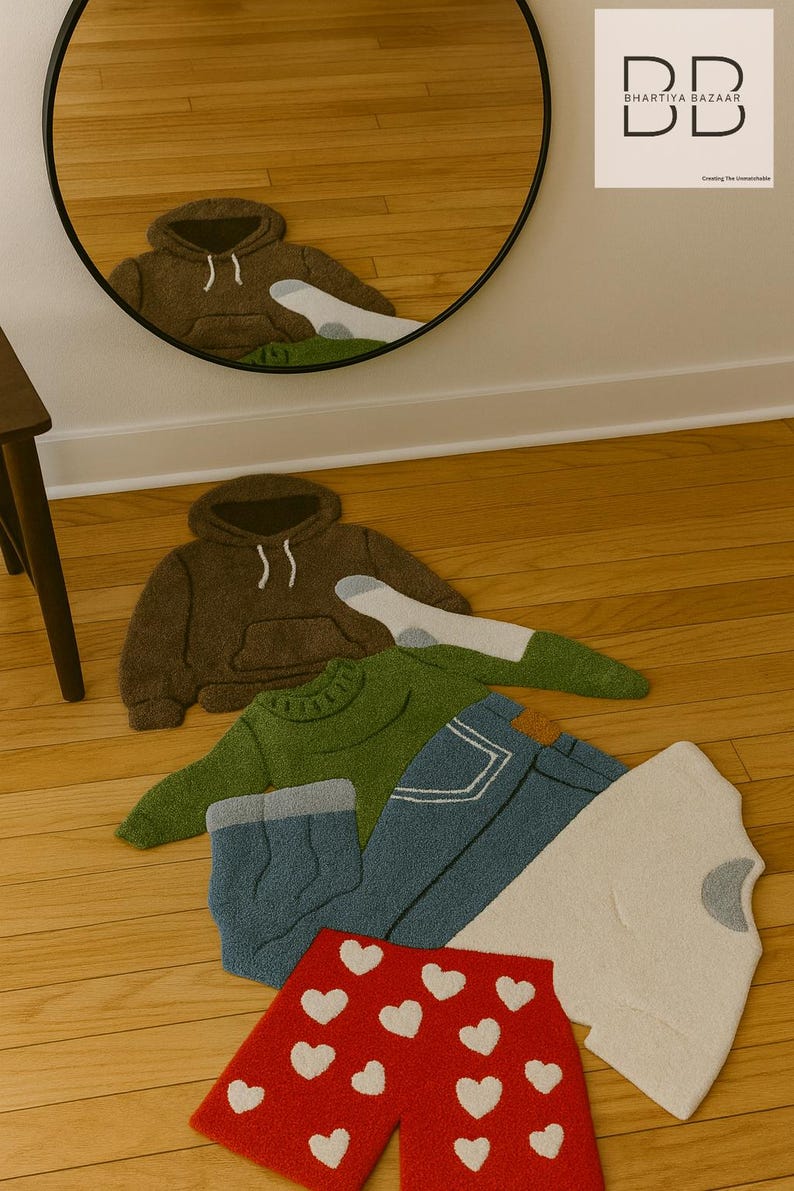 Clothes Ina Rug Whimsical Clothing Shaped Wool Rug: Funky Colorful Floor Art - Etsy