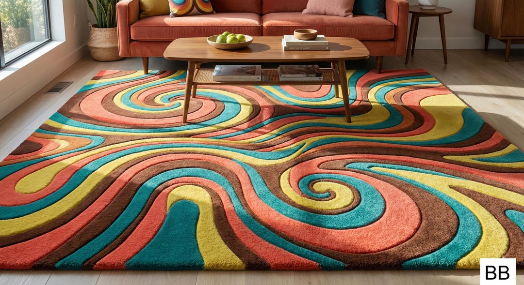 Hand Tufted Wool Rug | 70s Retro Swirl, 3D Carved - Etsy
