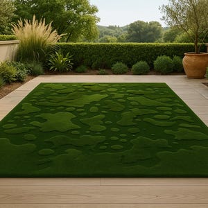 Hand-Tufted Green Moss Wool Rug: Nature Inspired Botanical Carpet
