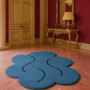 Hand-Tufted Wool Cloud Rug: Abstract Blue Designer Carpet, 3x5 ft