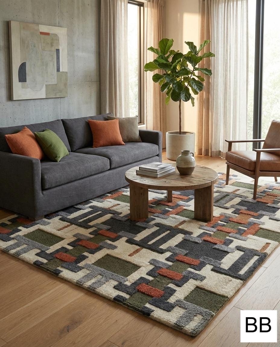 Designer Wool Area Rug 10x12 - Mid Century Geometric Abstract Carpet ...